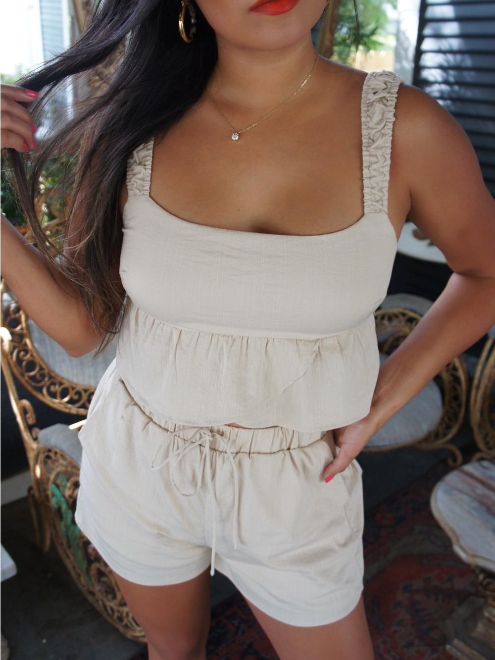 Le Lis High-Waist Drawstring Linen-Blend Shorts - Beige